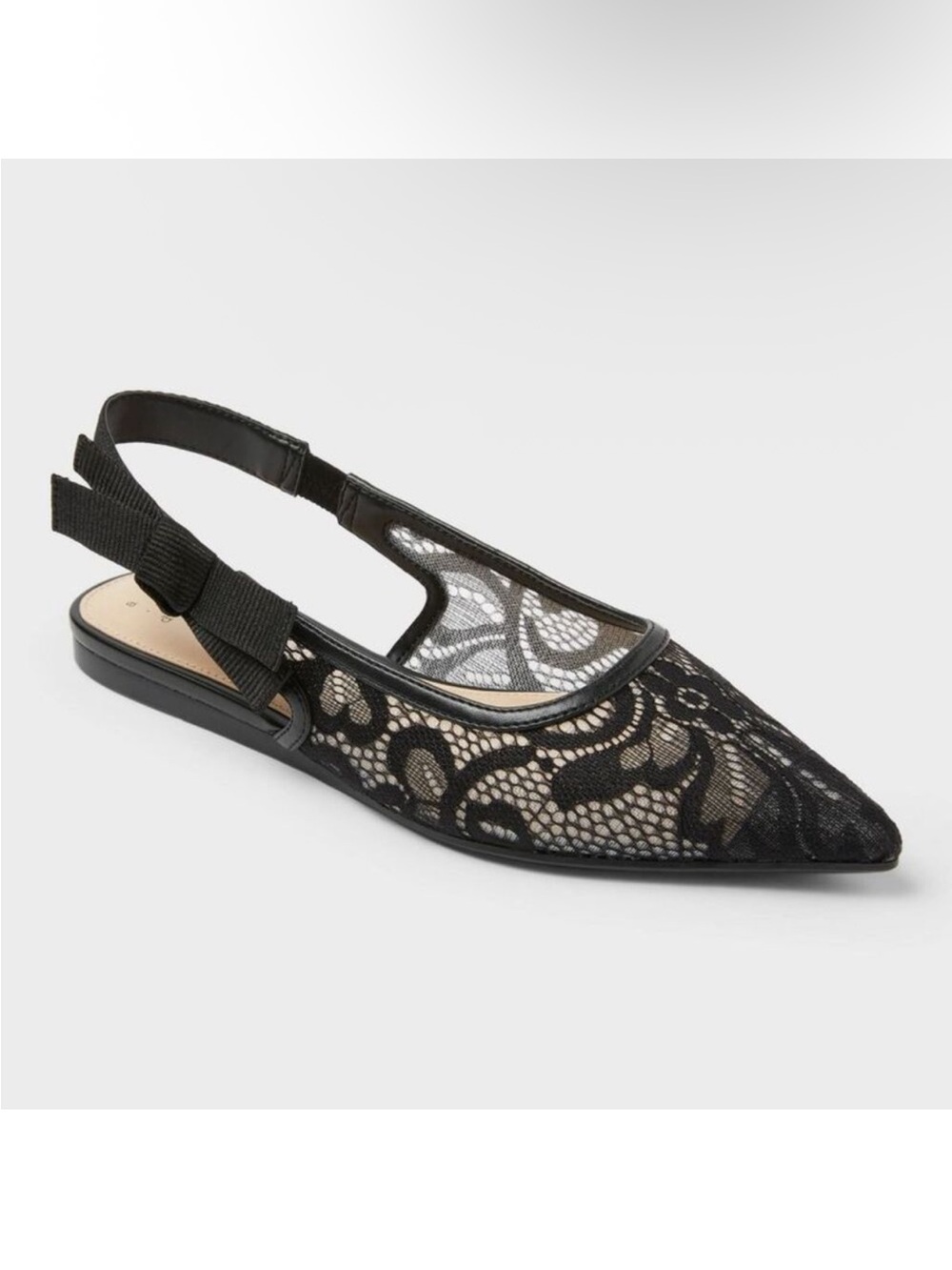 Beautiful Black Lace Pointed Slingback Flats